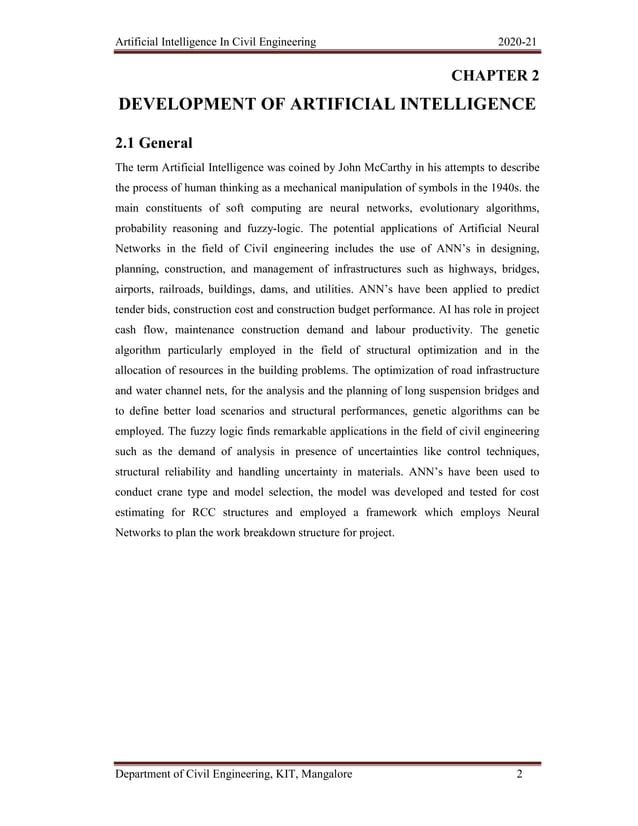 Artificial intelligence in civil engineering seminar report