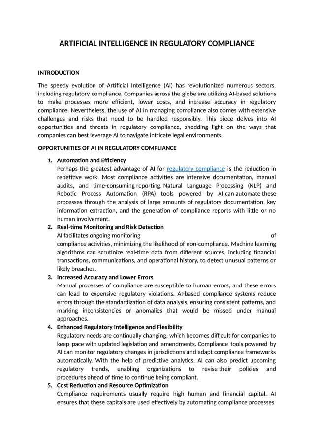 Image showcasing Artificial Intelligence In Regulatory Compliance.docx