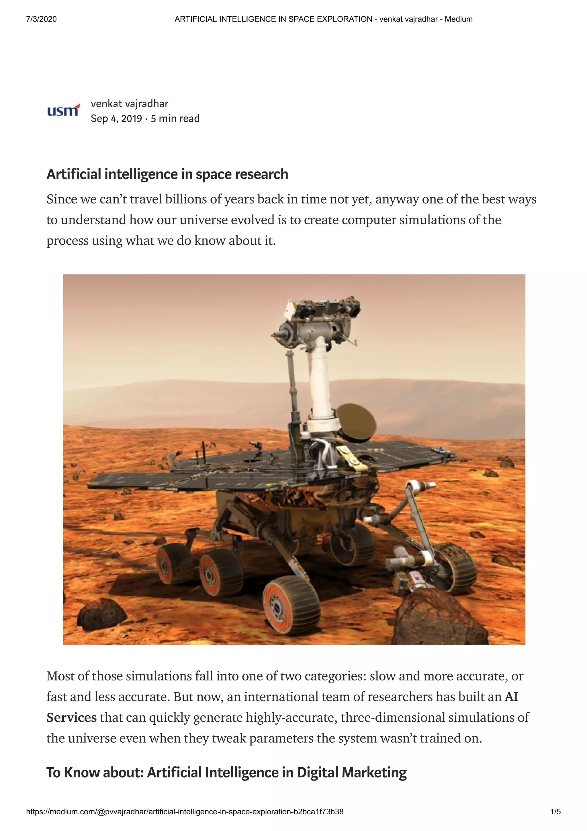 Artificial intelligence in space exploration venkat vajradhar - medium ...