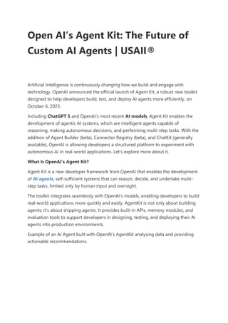 Open AI’s Agent Kit: The Future of Custom AI Agents | USAII® | PDF