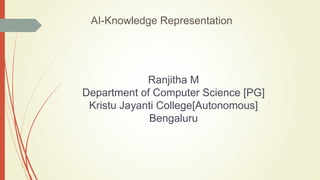 Ranjitha M
Department of Computer Science [PG]
Kristu Jayanti College[Autonomous]
Bengaluru
AI-Knowledge Representation
 