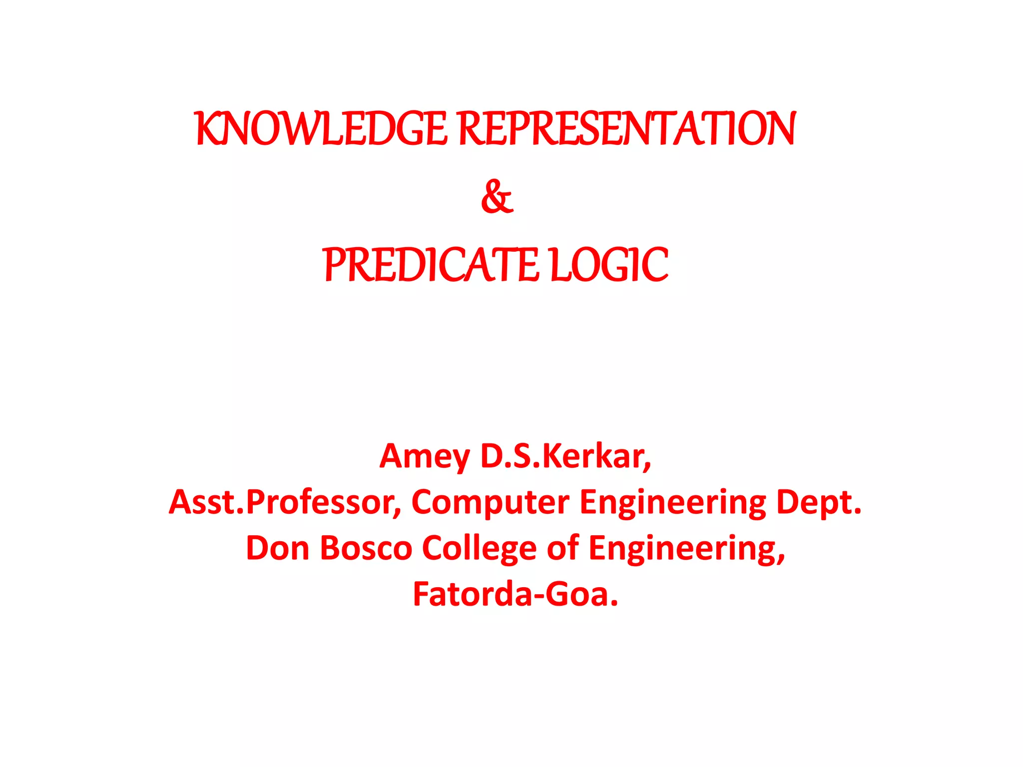 Knowledge representation and Predicate logic | PPTX | Programming ...