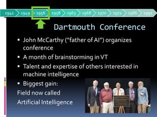 First Commercial, Stored Program ComputerMade job of entering a program easierAdvancements in computer theory  computer science (and eventually to  AI)Invention of a means of processing data makes AI possible