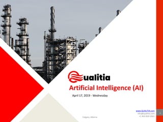 1
1
Artificial Intelligence (AI)
April 17, 2019 - Wednesday
www.QUALITIA.com
info@qualitia.com
+1 403-850-2661Calgary, Alberta
 