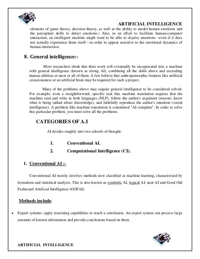 Artificial intelligence report