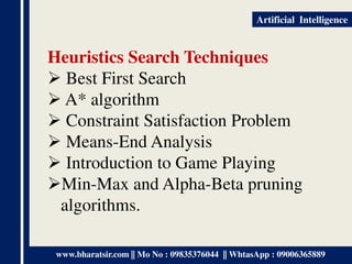7. heuristic search techniques | artificial... ARTIFICIAL INTELLIGENCE SYLLABUS BCA (1).pdf