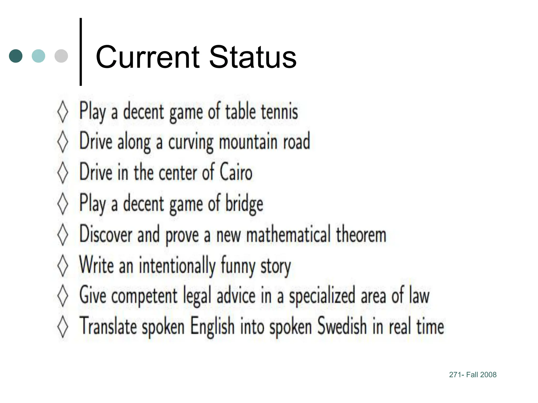 Current Status
271- Fall 2008
 