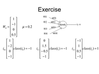 Exercise
1)(
1
5.0
1
1
1)(
1
5.0
5.1
0
1)(
1
0
2
1
5.0
0
1
1
221100
0
=












−
−
−=












−
−
−=












−
−
0.2=












−
=
=== iclassiiclassiiclassi
W µ
 
