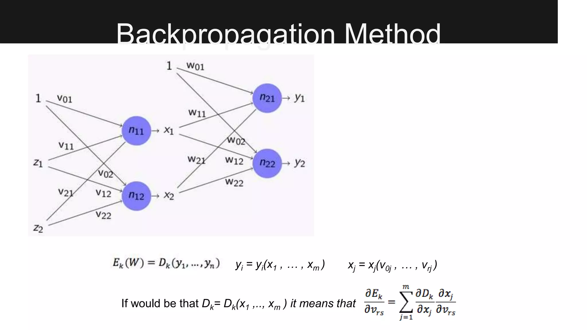 Backpropagation Method
yi = yi(x1 , … , xm ) xj = xj(v0j , … , vrj )
If would be that Dk= Dk(x1 ,.., xm ) it means that
 