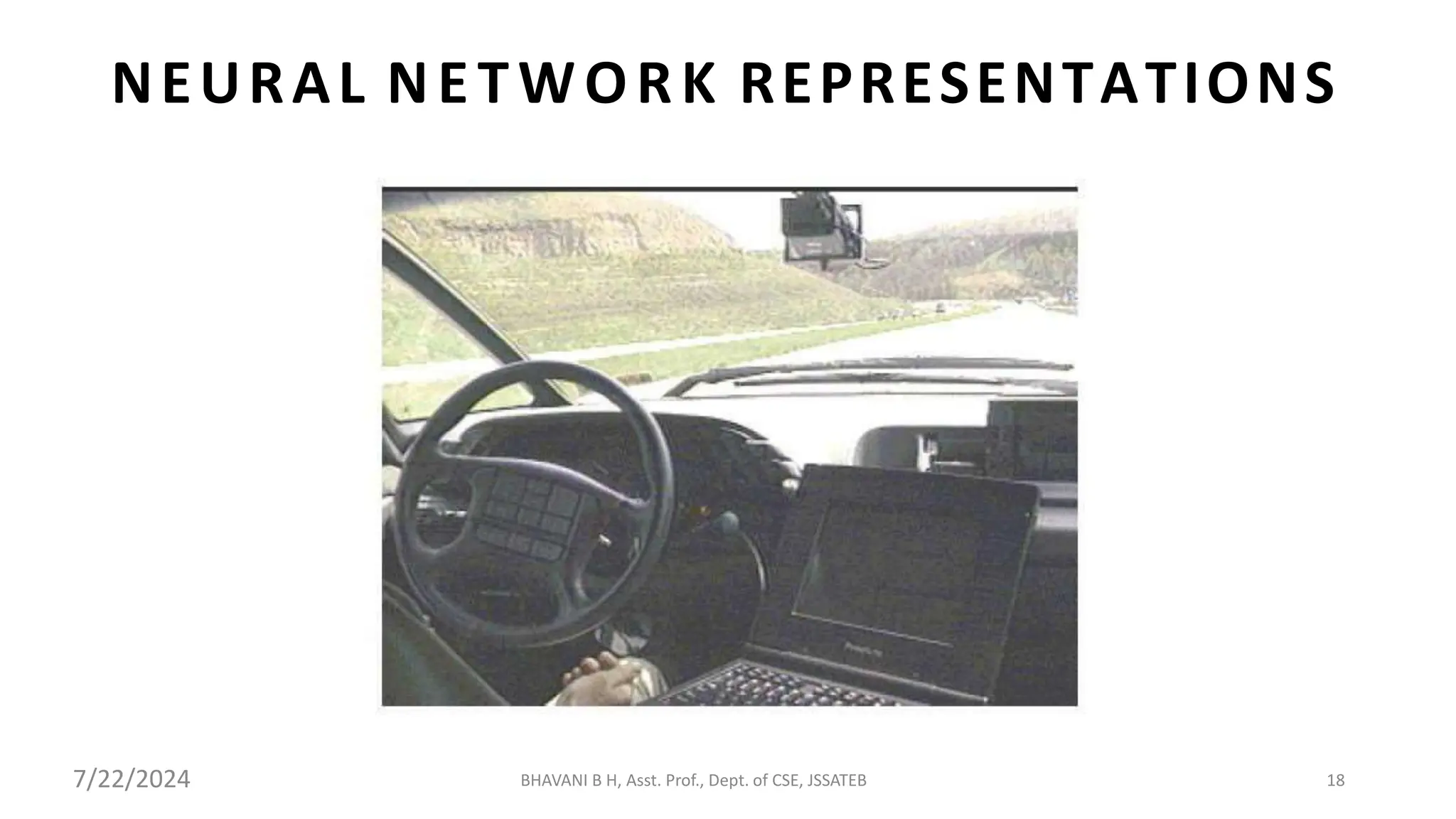 NEURAL NETWORK REPRESENTATIONS
BHAVANI B H, Asst. Prof., Dept. of CSE, JSSATEB 18
7/22/2024
 