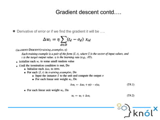 Gradient descent contd….
● Derivative of error or if we find the gradient it will be ….
 