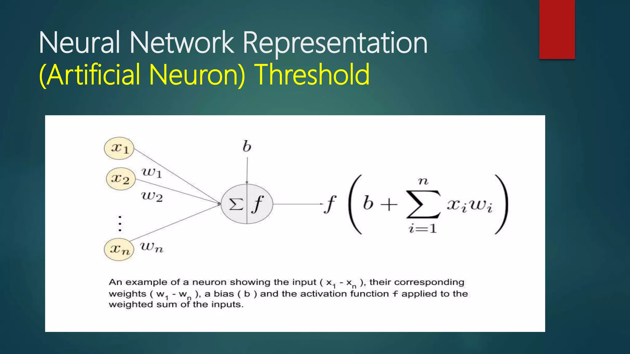 Neural Network Representation
(Artificial Neuron) Threshold
 