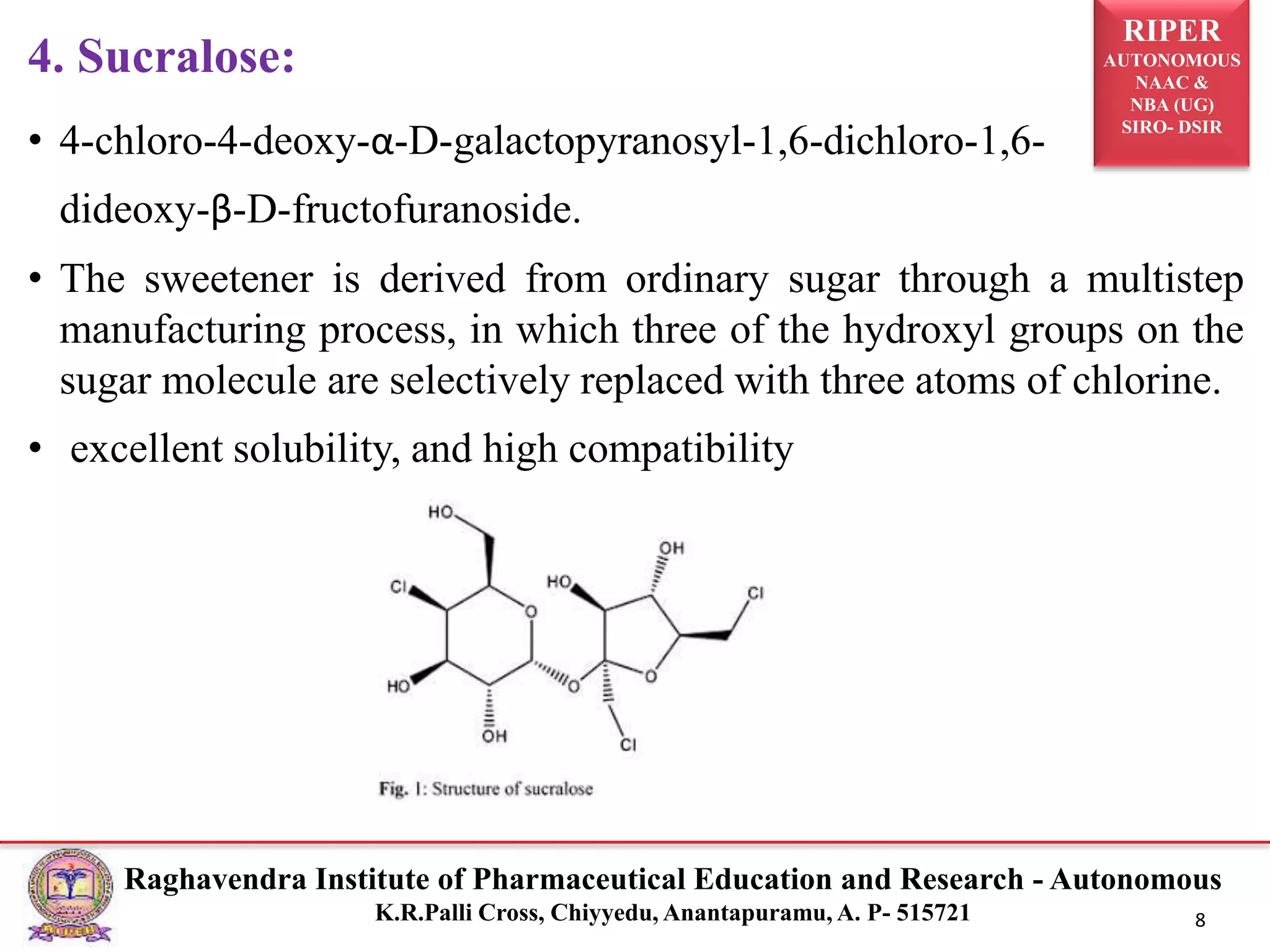 Artificial Sweeteners & Method of Analysis | PPTX