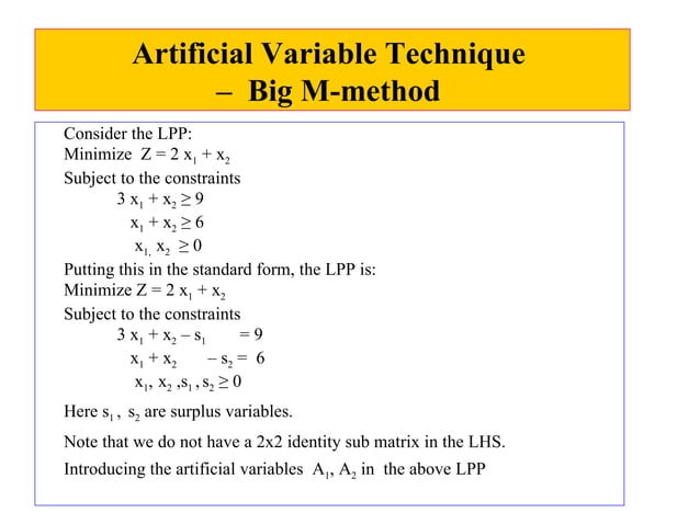 Artificial Variable Technique – | PPT