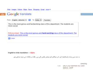 Natural Language Processing
(NLP) by Rahman Ali, Lect:
QACC, UOP
174
6
Septemb
er 2015
 