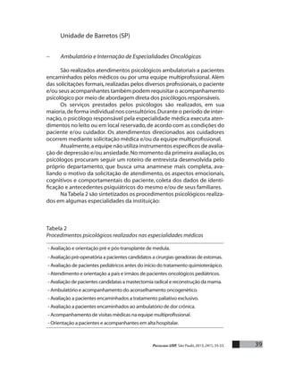 39Psicologia USP, São Paulo,2013,24(1),35-53.
Unidade de Barretos (SP)
−	 Ambulatório e Internação de Especialidades Oncol...