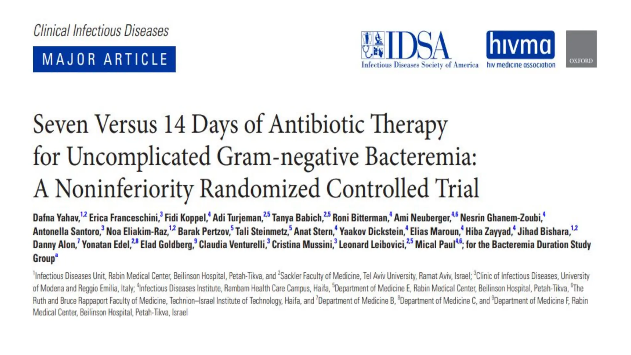 Seven versus 14 days of antibiotic therapy for gram
