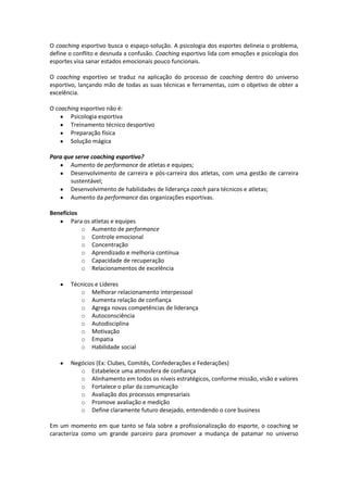 Artigo: O coaching e o esporte