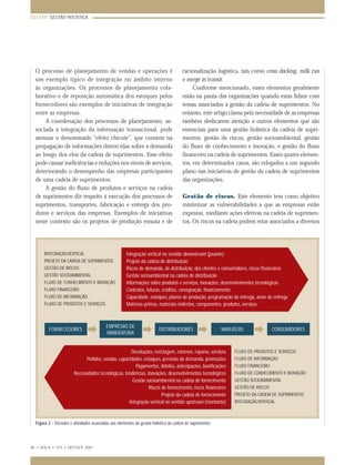 GESTÃO: GESTÃO HOLÍSTICA




  O processo de planejamento de vendas e operações é                                   racionalização logística, tais como cross docking, milk run
  um exemplo típico de integração no âmbito interno                                    e merge in transit.
  às organizações. Os processos de planejamento cola-                                       Conforme mencionado, esses elementos geralmente
  borativo e de reposição automática dos estoques pelos                                estão na pauta das organizações quando estas lidam com
  fornecedores são exemplos de iniciativas de integração                               temas associados à gestão da cadeia de suprimentos. No
  entre as empresas.                                                                   entanto, este artigo clama pela necessidade de as empresas
      A coordenação dos processos de planejamento, as-                                 também dedicarem atenção a outros elementos que são
  sociada à integração da informação transacional, pode                                essenciais para uma gestão holística da cadeia de supri-
  atenuar o denominado “efeito chicote”, que consiste na                               mentos: gestão de riscos, gestão socioambiental, gestão
  propagação de informações distorcidas sobre a demanda                                do ﬂuxo de conhecimento e inovação, e gestão do ﬂuxo
  ao longo dos elos da cadeia de suprimentos. Esse efeito                              ﬁnanceiro na cadeia de suprimentos. Esses quatro elemen-
  pode causar ineﬁciências e reduções nos níveis de serviços,                          tos, em determinados casos, são relegados a um segundo
  deteriorando o desempenho das empresas participantes                                 plano nas iniciativas de gestão da cadeia de suprimentos
  de uma cadeia de suprimentos.                                                        das organizações.
      A gestão do ﬂuxo de produtos e serviços na cadeia
  de suprimentos diz respeito à execução dos processos de                              Gestão de riscos. Este elemento tem como objetivo
  suprimentos, transportes, fabricação e entrega dos pro-                              minimizar as vulnerabilidades a que as empresas estão
  dutos e serviços das empresas. Exemplos de iniciativas                               expostas, mediante ações efetivas na cadeia de suprimen-
  neste contexto são os projetos de produção enxuta e de                               tos. Os riscos na cadeia podem estar associados a diversos




       INTEGRAÇÃO VERTICAL                             Integração vertical no sentido downstream (jusante)
       PROJETO DA CADEIA DE SUPRIMENTOS                Projeto da cadeia de distribuição
       GESTÃO DE RISCOS                                Riscos de demanda, de distribuição, dos clientes e consumidores, riscos ﬁnanceiros
       GESTÃO SOCIOAMBIENTAL                           Gestão socioambiental na cadeia de distribuição
       FLUXO DE CONHECIMENTO E INOVAÇÃO                Informações sobre produtos e serviços, inovações, desenvolvimentos tecnológicas
       FLUXO FINANCEIRO                                Contratos, faturas, créditos, consignação, ﬁnanciamento
       FLUXO DE INFORMAÇÃO                             Capacidade, estoques, planos de produção, programação de entrega, aviso de entrega
       FLUXO DE PRODUTOS E SERVIÇOS                    Matérias-primas, materiais indiretos, componentes, produtos, serviços



                                           EMPRESAS DE
         FORNECEDORES                                                     DISTRIBUIDORES                   VAREJISTAS            CONSUMIDORES
                                           MANUFATURA


                                                      Devoluções, reciclagem, retornos, reparos, serviços        FLUXO DE PRODUTOS E SERVIÇOS
                              Pedidos, vendas, capacidades, estoques, previsão da demanda, promoções             FLUXO DE INFORMAÇÃO
                                                         Pagamentos, débitos, antecipações, boniﬁcações          FLUXO FINANCEIRO
                        Necessidades tecnológicas, tendências, inovações, desenvolvimentos tecnológicos          FLUXO DE CONHECIMENTO E INOVAÇÃO
                                                       Gestão socioambiental na cadeia de fornecimento           GESTÃO SOCIOAMBIENTAL
                                                                Riscos de fornecimento, riscos ﬁnanceiros        GESTÃO DE RISCOS
                                                                       Projeto da cadeia de fornecimento         PROJETO DA CADEIA DE SUPRIMENTOS
                                                     Integração vertical no sentido upstream (montante)          INTEGRAÇÃO VERTICAL



  Figura 2 - Decisões e atividades associadas aos elementos da gestão holística da cadeia de suprimentos




46 • VOL.6 • Nº5 • SET./OUT. 2007
 