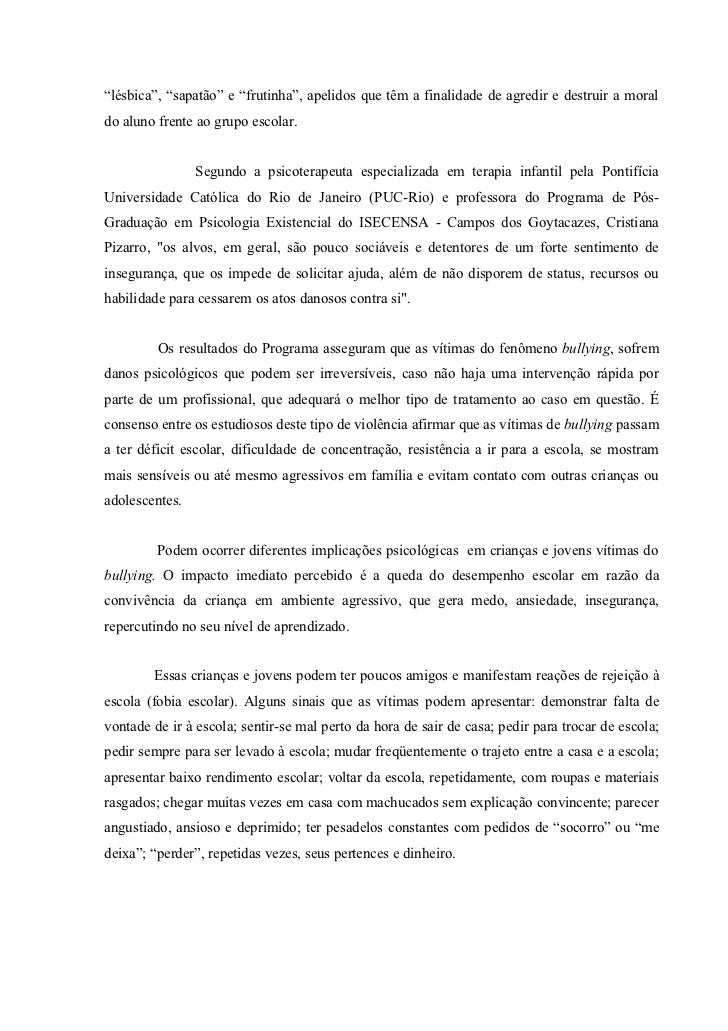 Artigo Bullying e seus efeitos na parendizagem