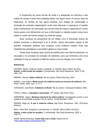 Violência, Mídia e o Exercício da Cidadania.