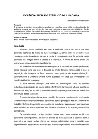 Violência, Mídia e o Exercício da Cidadania.