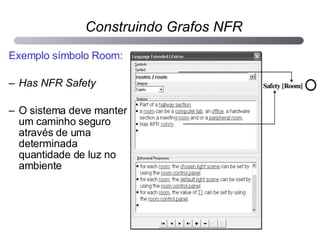 Exemplo símbolo Room: Has NFR Safety O sistema deve manter um caminho seguro através de uma determinada quantidade de luz no ambiente Construindo Grafos NFR 