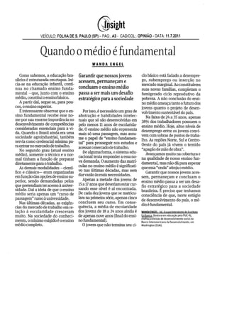 Artigo de Wanda Engel para a Folha de São Paulo “Quando o médio é fundamental”