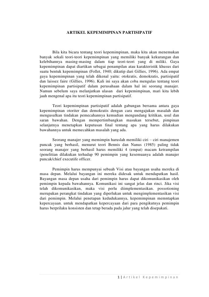 Artikel Kepemimpinan Partisipatif