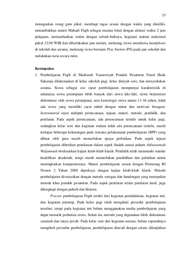 Pembelajaran Fiqih di Madrasah Tsanawiyah Pondok Pesantren 