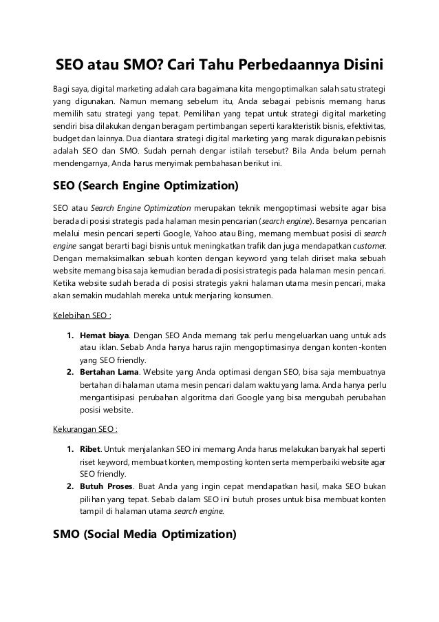 Seo Atau Smo Cari Tahu Perbedaannya Disini