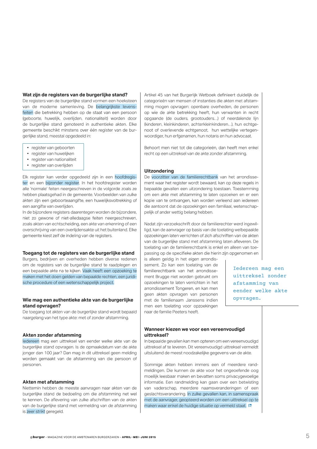 De registers van de burgerlijke stand artikel in burger