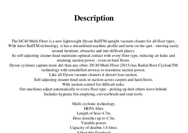 Dyson Dc40 Multi Floor Lightweight Dyson Ball Upright Vacuum Cleaner