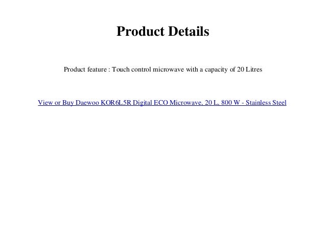 Daewoo KOR6L5R Digital ECO Microwave, 20 L, 800 W - Stainless Steel