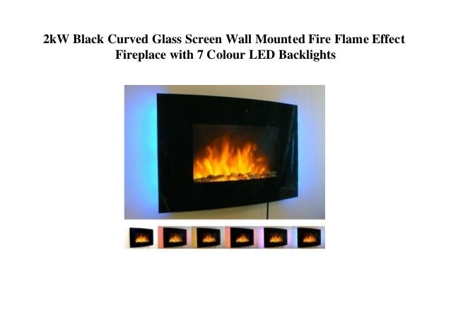 2kw Black Curved Glass Screen Wall Mounted Fire Flame Effect Firepla