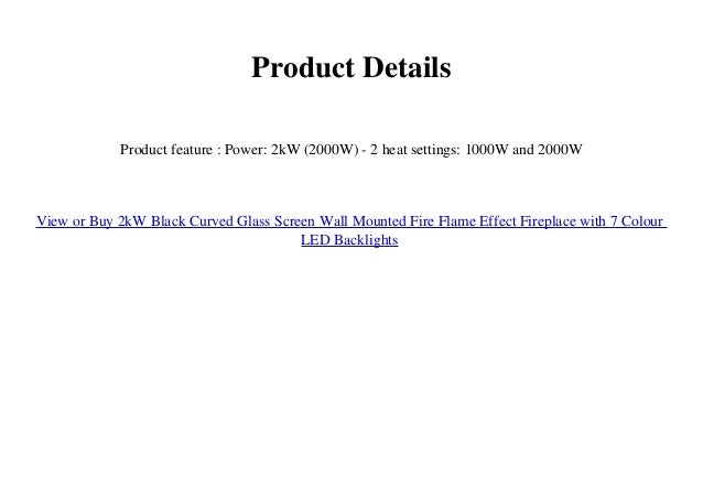2kw Black Curved Glass Screen Wall Mounted Fire Flame Effect Firepla