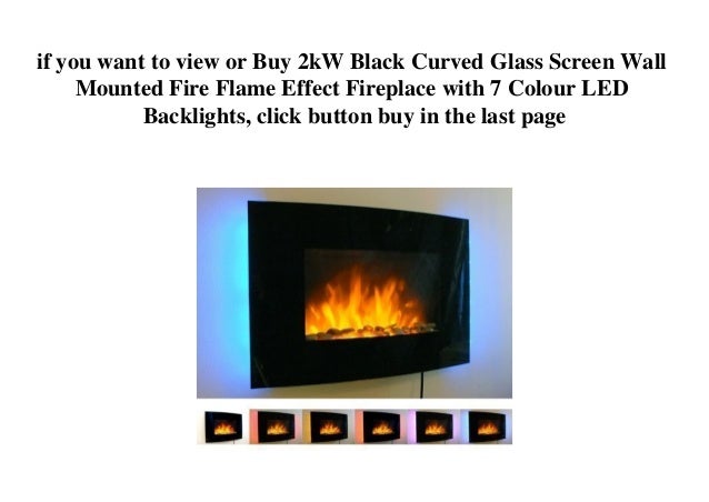 2kw Black Curved Glass Screen Wall Mounted Fire Flame Effect Firepla