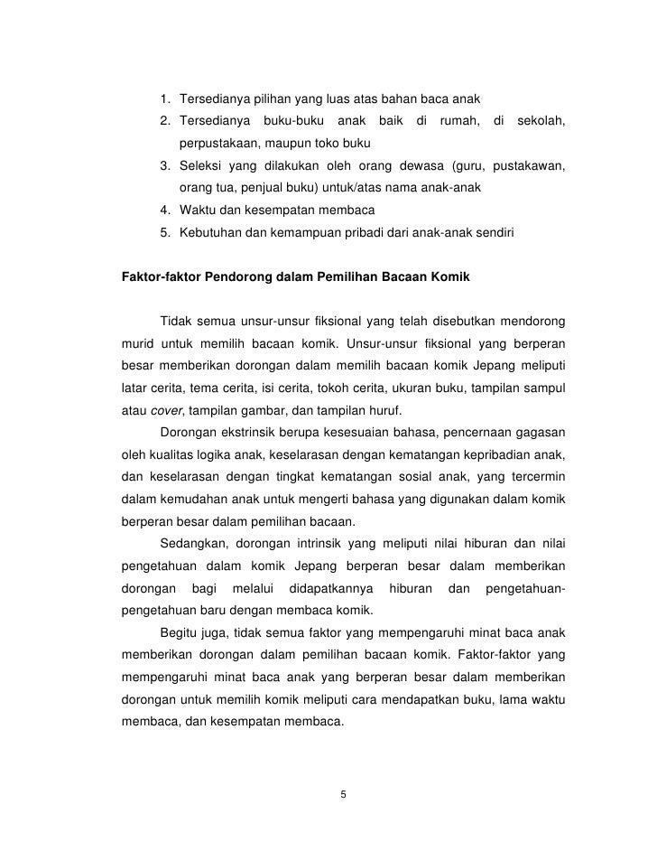 Faktor-faktor Pendorong dalam Pemilihan Bacaan Komik