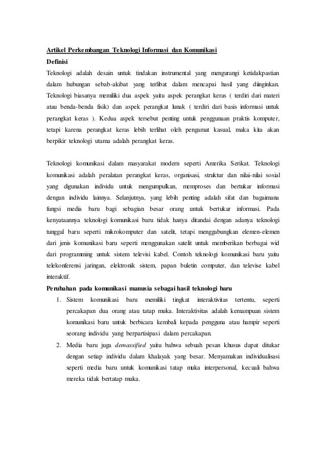 Artikel Perkembangan Teknologi Informasi Dan Komunikasi