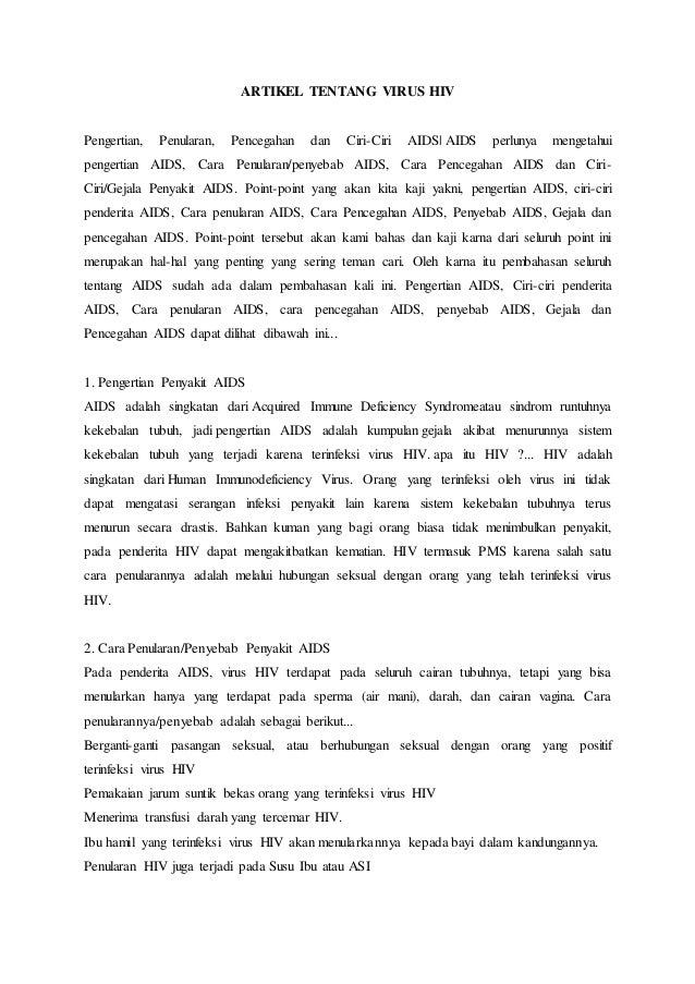 Artikel Tentang Virus Hiv
