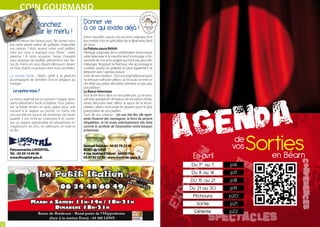 coin gourmand
                        Planchez                         Donner vie
                        sur le merlu !                   à ce qui existe déjà !
                                                         Deux nouvelles sauces aux accents originaux font
     C’est le retour des beaux jours. Ne sentez-vous     leur entrée chez le spécialiste de la Béarnaise, Bord
     pas cette petite odeur de grillades chatouiller     de Gave.
     vos narines ? Voici revenir notre outil préféré,    La Paloise sauce British
     celui qui nous a manqué tout l’hiver : notre        Héritage supposée de la cohabitation britannique,
     plancha ! A cette occasion, Serge Lhospital         cette béarnaise à la menthe rend hommage à l’in-
     vous propose de profiter pleinement des ver-        ventivité de nos amis anglais qui n’ont pas peur des
     tus du merlu en vous faisant découvrir durant       mélanges. Respirant la fraîcheur, elle accompagne
     ce mois d’avril, ce poisson dans tous ces états !   crudités, poulet ou grillades et peut également se
                                                         déguster avec l’agneau pascal.
     La recette facile : Merlu grillé à la plancha       L’avis de son créateur : C’est une originalité pure qu’on
     accompagné de lamelles d’ail et déglacé au          ne retrouve nulle part ailleurs : je l’ai voulu comme un
     vinaigre                                            clin d’oeil aux palois, elle plaira sûrement un peu plus
                                                         aux paloises !
       Le saviez-vous ?                                  La Basco-béarnaise
                                                         Tout le 64 réuni dans un seul petit pot, ça ne pou-
     Le merlu argenté est un poisson maigre, donc        vait être qu’explosif ! Amateurs de sensations fortes,
     particulièrement facile à digérer. Pour préser-     venez découvrir avec délice la sauce de la récon-
     ver sa faible teneur en gras, optez pour une        ciliation, alliant onctuosité et piquant pour le plus
     cuisson à la vapeur ou poché. Le merlu est          grand plaisir de vos papilles.
     une excellente source de protéines de haute         L’avis de son créateur : J’en suis très fier, elle repré-
     qualité. Il est riche en vitamines B et consti-     sente l’essence des montagnes, la force du piment
     tue un apport appréciable en phosphore, en          d’espelettes. Je l’ai voulu volontairement très forte
     magnésium, en zinc, en sélénium, en iode et         comme le symbole de l’association entre basques
     en fer.                                             et béarnais.




     Poissonneries LHOSPITAL.
     Tél. : 05 59 14 49 49
     www.lhospital-pau.fr
                                                         Samuel Sebban - 06 83 78 23 48
                                                         BORD de GAVE
                                                         4 rue Jeanne d’Albret - 64000 Pau
                                                         05 47 92 52 00 - www.bord-de-gave.fr                         En avril
                                                                                                                                      de
                                                                                                                                     vos
                                                                                                                                      The
                                                                                                                                          Sorties
                                                                                                                                             en Béarn




                                                                                                                                                              CONFERENCES
                                                                                                                      Du 1er au 7   p16     at
                                                                                                                      Du 8 au 14    p17          re
                                                                                                                     DU 15 au 21    p18
                                                                                                                     Du 21 au 30    p19
                                                                                                                                                      e rts
                                                                                                                      Pitchouns     p20
                                                                                                                                             CO Nc
                                                                                                                        Sortie      p21
                                                                                                                       Détente      p22

14
                                                                                                                             spectacles
 