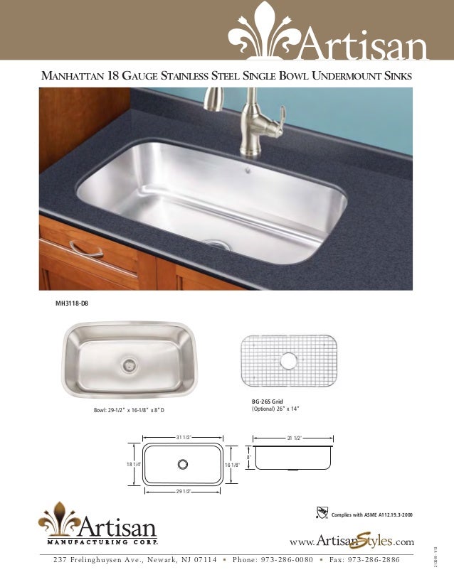 Artisan Ar2318 D10 B Kitchen Sink Bowl Kitchen Bath Fixtures