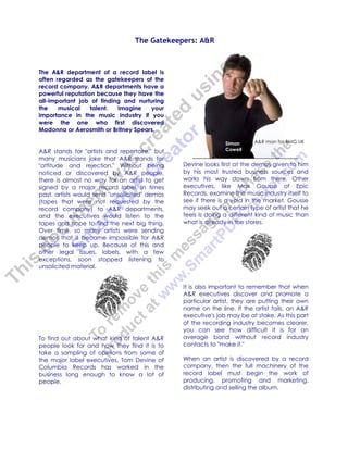 A And R Artist And Repertoire | PDF