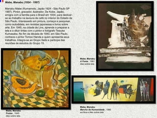 Mabe, ManabuA Fome , 1961 óleo sobre telaMabe, ManabuMarcha da Humanidade , 1980 acrílica e óleo sobre tela Mabe, ManabuFrutas , 1945 óleo sobre tela