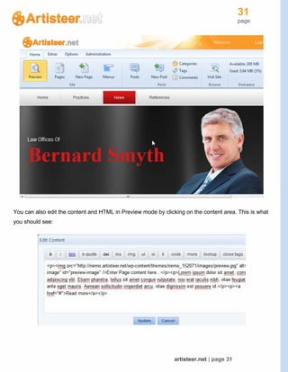 31
page
artisteer.net | page 31
You can also edit the content and HTML in Preview mode by clicking on the content area. This is what
you should see:
 