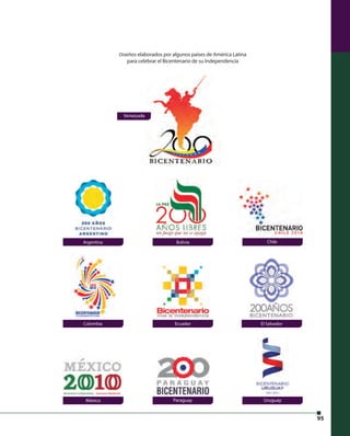 95 
Diseños elaborados por algunos países de América Latina 
para celebrar el Bicentenario de su Independencia 
Chile 
El Salvador 
Venezuela 
Argentina Bolivia 
Colombia Ecuador 
México Paraguay Uruguay 
 
