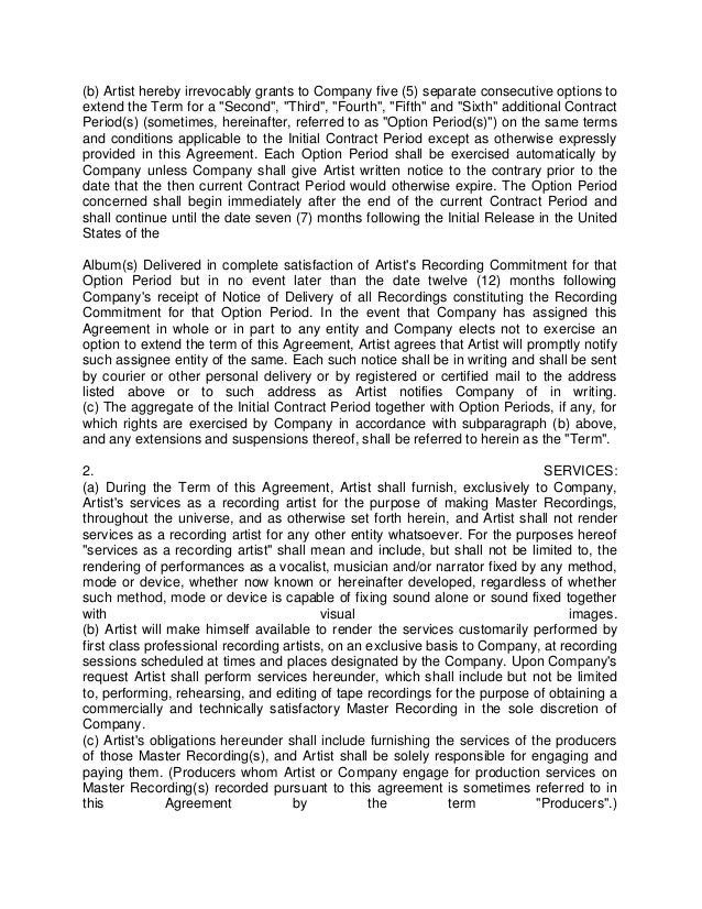 Artist recording contract 3