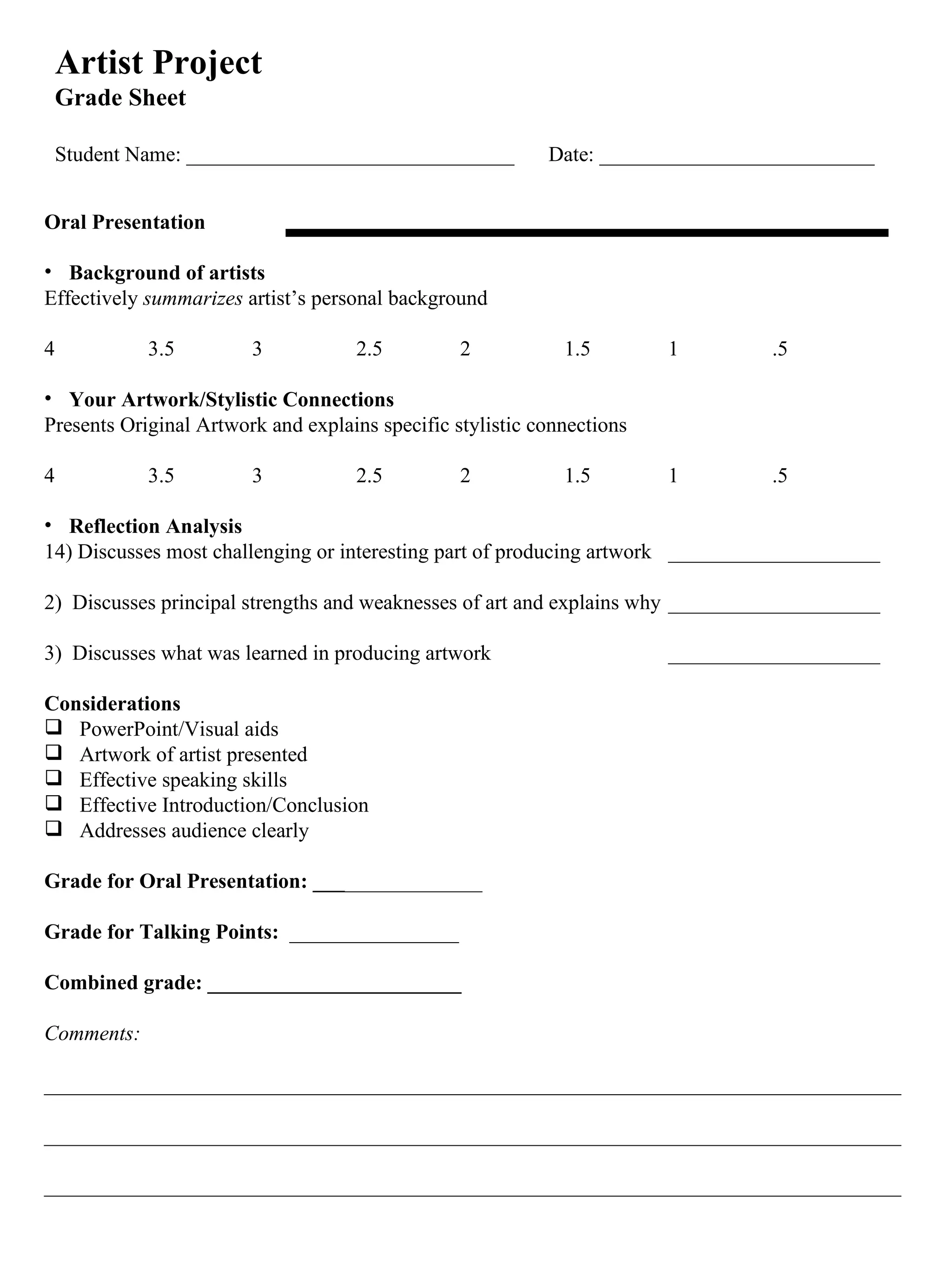 Artists project worksheets | PDF