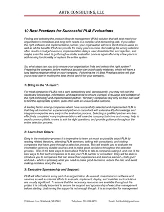 Artk 10 Best Practices For Successful Plm Evaluations