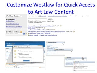 Customize Westlaw for Quick Access
        to Art Law Content
 